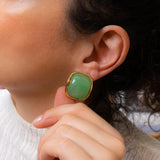 Καρφωτά Σκουλαρίκια με Καμπύλη Πέτρα από Χρυσό Ανοξείδωτο Ατσάλι