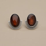 Silver Oval Enamel Stud Earrings