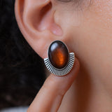 Silver Oval Enamel Stud Earrings