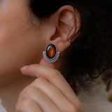 Silver Oval Enamel Stud Earrings