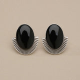 Silver Oval Enamel Stud Earrings