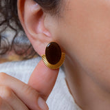 Χρυσά Οβάλ Σκουλαρίκια με Σμάλτο