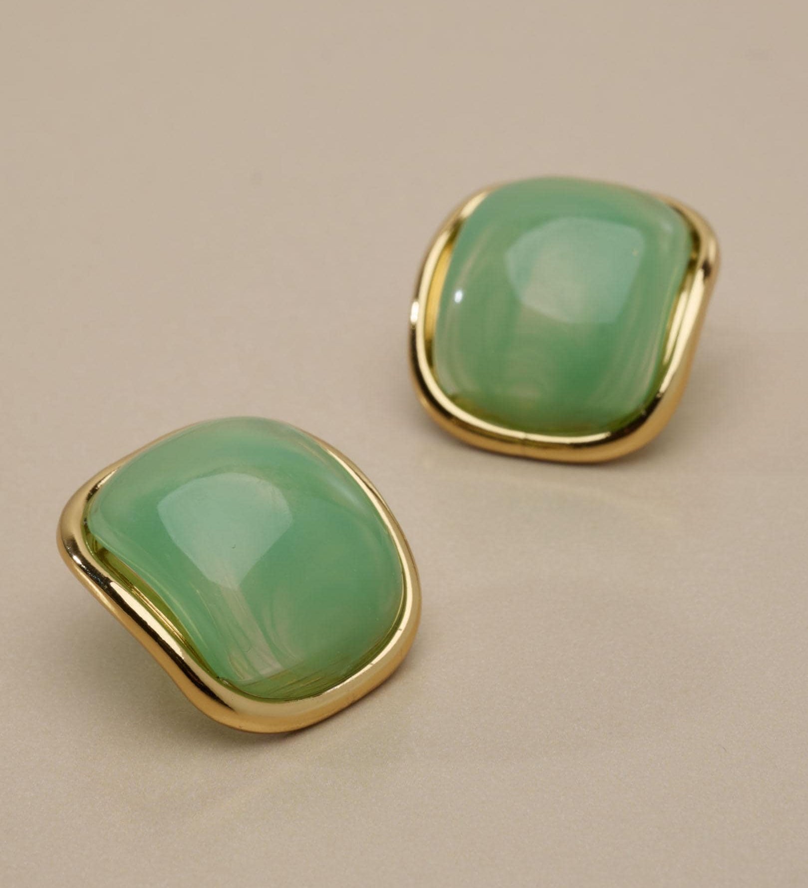 Καρφωτά Σκουλαρίκια με Καμπύλη Πέτρα από Χρυσό Ανοξείδωτο Ατσάλι