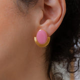 Χρυσά Οβάλ Σκουλαρίκια με Σμάλτο