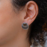 Ασημένια Οβάλ Σκουλαρίκια με Ακτίνες και Σμάλτο