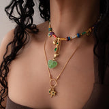 Χρυσό Κολιέ με Κοχύλια και Πράσινη Καρδιά