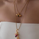 Χρυσό Κολιέ με Κρεμαστό Βαρελάκι και Σμάλτο