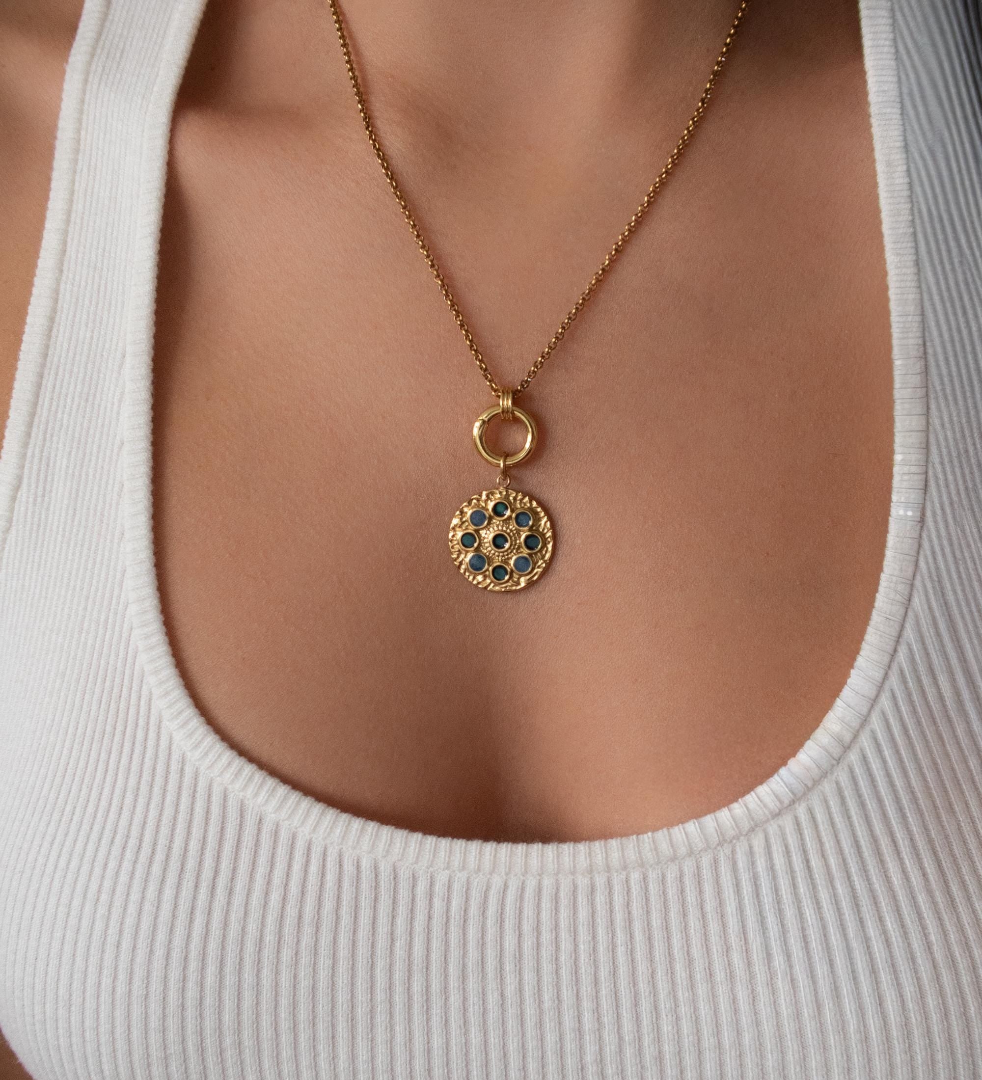 Χρυσό Κολιέ με Εναλλάξιμο Δίσκο Στρας