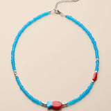 Blue Glass Beaded Fish Necklace With Red Glass Fish Charm