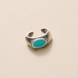 Silver Enamel Ear Cuff, Black Brown Turquoise, Single Open Hoop Earring, Chunky Curved Jewelry no piercing huggie, conch ear cuff earring