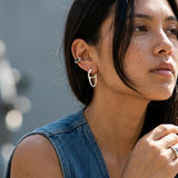Silver Enamel Ear Cuff, Black Brown Turquoise, Single Open Hoop Earring, Chunky Curved Jewelry no piercing huggie, conch ear cuff earring