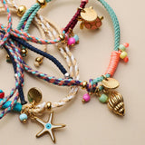 Colourful Summer Charm Bracelet, Adjustable Cord Bracelet, Turtle Fish Shell Beach Bracelet
