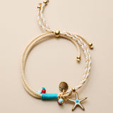 Colourful Summer Charm Bracelet, Adjustable Cord Bracelet, Turtle Fish Shell Beach Bracelet