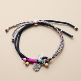Colourful Summer Charm Bracelet, Adjustable Cord Bracelet, Turtle Fish Shell Beach Bracelet