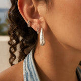 Silver Textured Hoop Earrings, Titanium Pin Chunky Crescent Earrings