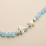 Blue Agate Shell Chip Necklace, Silver Spiral Pendant Beaded Necklace