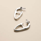 Silver Organic Drop Earrings, Titanium Pin Statement Earrings, Sculptural Jewelry silver plated oval chunky large hoops, bold organic hoops
