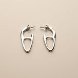 Silver Organic Drop Earrings, Titanium Pin Statement Earrings, Sculptural Jewelry silver plated oval chunky large hoops, bold organic hoops