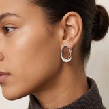 Silver Statement Earrings with Enamel, Organic Stud Earrings, Sculptural Earrings, Brown Black Enamel, Titanium Posts