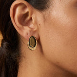 Gold Statement Earrings with Enamel, Organic Stud Earrings, Sculptural Earrings, Brown Enamel Earrings, Titanium Posts