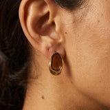 Gold Statement Earrings with Enamel, Organic Stud Earrings, Sculptural Earrings, Brown Enamel Earrings, Titanium Posts