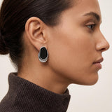 Silver Statement Earrings with Enamel, Organic Stud Earrings, Sculptural Earrings, Brown Black Enamel, Titanium Posts