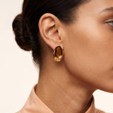 Gold Statement Earrings with Enamel, Organic Stud Earrings, Sculptural Earrings, Brown Enamel Earrings, Titanium Posts