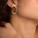 Silver Statement Earrings with Enamel, Organic Stud Earrings, Sculptural Earrings, Brown Black Enamel, Titanium Posts