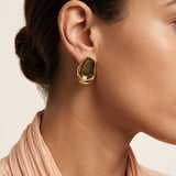 Gold Statement Earrings with Enamel, Organic Stud Earrings, Sculptural Earrings, Brown Enamel Earrings, Titanium Posts