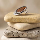 Silver Statement Earrings with Enamel, Organic Stud Earrings, Sculptural Earrings, Brown Black Enamel, Titanium Posts