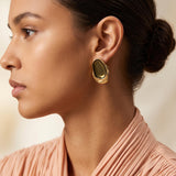 Gold Statement Earrings with Enamel, Organic Stud Earrings, Sculptural Earrings, Brown Enamel Earrings, Titanium Posts