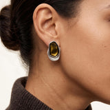 Silver Statement Earrings with Enamel, Organic Stud Earrings, Sculptural Earrings, Brown Black Enamel, Titanium Posts