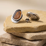 Silver Statement Earrings with Enamel, Organic Stud Earrings, Sculptural Earrings, Brown Black Enamel, Titanium Posts