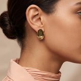 Gold Statement Earrings with Enamel, Organic Stud Earrings, Sculptural Earrings, Brown Enamel Earrings, Titanium Posts