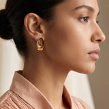 Gold Statement Earrings with Enamel, Organic Stud Earrings, Sculptural Earrings, Brown Enamel Earrings, Titanium Posts