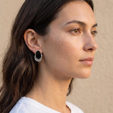 Silver Statement Earrings with Enamel, Organic Stud Earrings, Sculptural Earrings, Brown Black Enamel, Titanium Posts