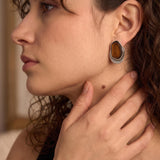 Silver Statement Earrings with Enamel, Organic Stud Earrings, Sculptural Earrings, Brown Black Enamel, Titanium Posts