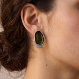 Silver Statement Earrings with Enamel, Organic Stud Earrings, Sculptural Earrings, Brown Black Enamel, Titanium Posts