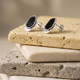 Silver Statement Earrings with Enamel, Organic Stud Earrings, Sculptural Earrings, Brown Black Enamel, Titanium Posts
