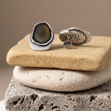 Silver Statement Earrings with Enamel, Organic Stud Earrings, Sculptural Earrings, Brown Black Enamel, Titanium Posts