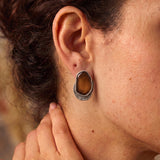 Silver Statement Earrings with Enamel, Organic Stud Earrings, Sculptural Earrings, Brown Black Enamel, Titanium Posts