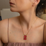 Gold rectangle EYE pendant necklace