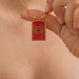 Gold rectangle EYE pendant necklace