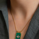 Gold rectangle EYE pendant necklace