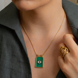 Gold rectangle EYE pendant necklace