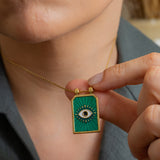 Gold rectangle EYE pendant necklace