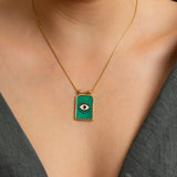 Gold rectangle EYE pendant necklace