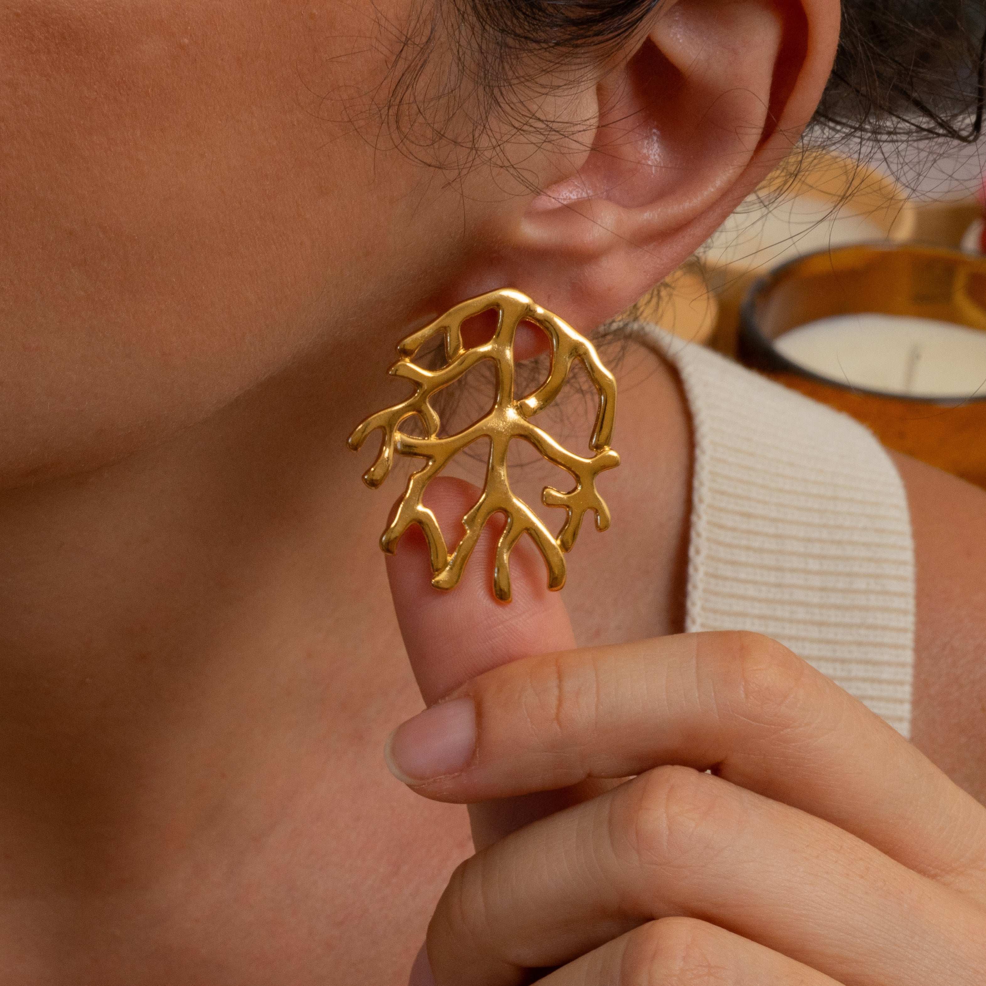 Gold Coral Stud Earrings