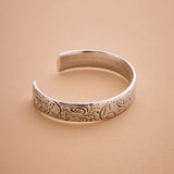 Silver Ethnic Tribal Cuff with Floral Pattern