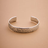 Silver Ethnic Tribal Cuff with Floral Pattern